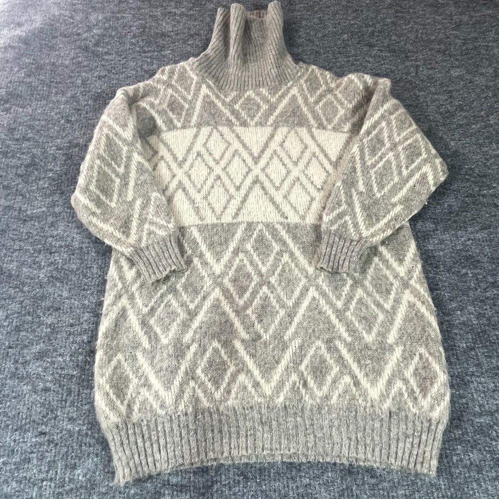 Vintage Hilda LTD Sweater Womens Extra Large Gray Beige Turtle Neck Wool Nordic
